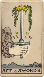 Carta As de Espadas del tarot Rider-Waite-Smith (1909)