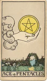 Carta As de Oros del tarot Rider-Waite-Smith (1909)