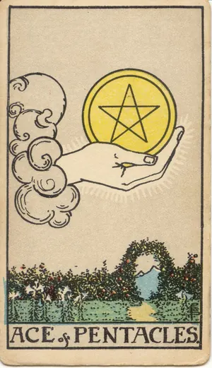 Carta As de Oros del tarot Rider-Waite-Smith (1909)