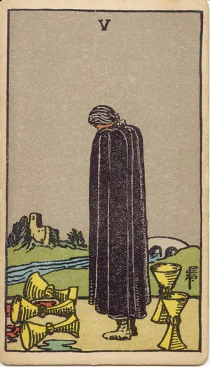 Carta Cinco de Copas del tarot Rider-Waite-Smith (1909)