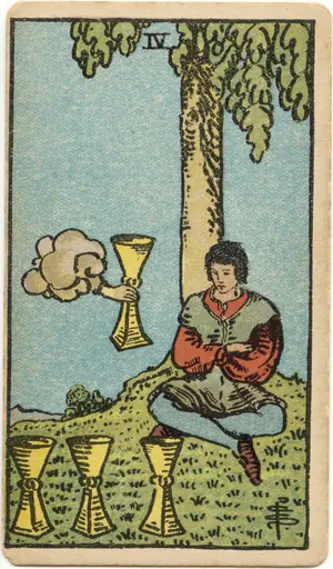 Carta Cuatro de Copas del tarot Rider-Waite-Smith (1909)