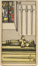 Carta Cuatro de Espadas del tarot Rider-Waite-Smith (1909)