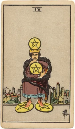 Carta Cuatro de Oros del tarot Rider-Waite-Smith (1909)