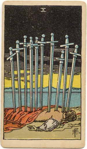 Carta Diez de Espadas del tarot Rider-Waite-Smith (1909)