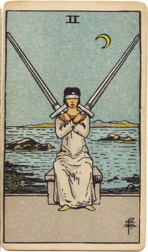 Carta Dos de Espadas del tarot Rider-Waite-Smith (1909)