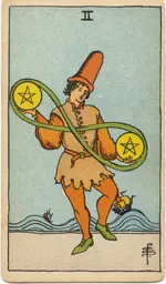 Carta Dos de Oros del tarot Rider-Waite-Smith (1909)