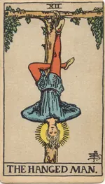 Carta El Colgado del tarot Rider-Waite-Smith (1909)
