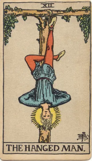 Carta El Colgado del tarot Rider-Waite-Smith (1909)