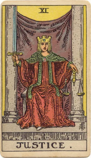 Carta La Justicia del tarot Rider-Waite-Smith (1909)