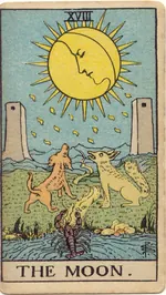 Carta La Luna del tarot Rider-Waite-Smith (1909)