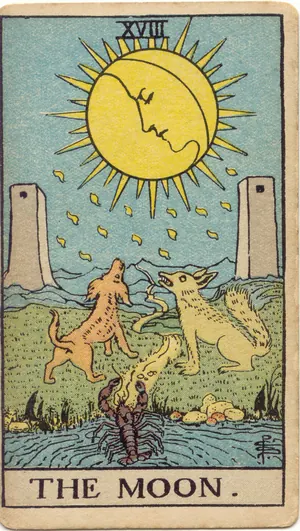 Carta La Luna del tarot Rider-Waite-Smith (1909)