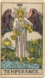 Carta La Templanza del tarot Rider-Waite-Smith (1909)