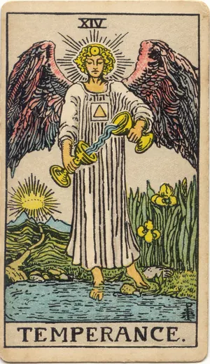 Carta La Templanza del tarot Rider-Waite-Smith (1909)