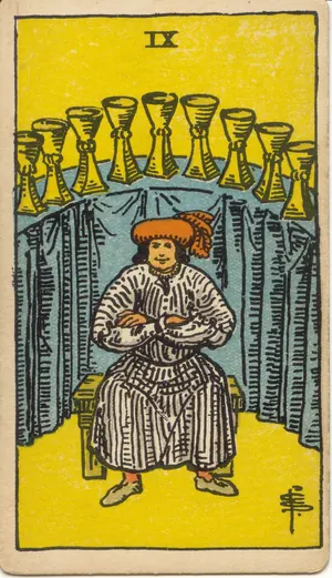 Carta Nueve de Copas del tarot Rider-Waite-Smith (1909), invertida