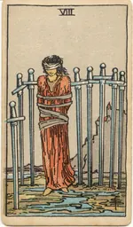Carta Ocho de Espadas del tarot Rider-Waite-Smith (1909)