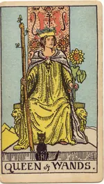 Carta Reina de Bastos del tarot Rider-Waite-Smith (1909)