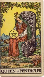 Carta Reina de Oros del tarot Rider-Waite-Smith (1909)