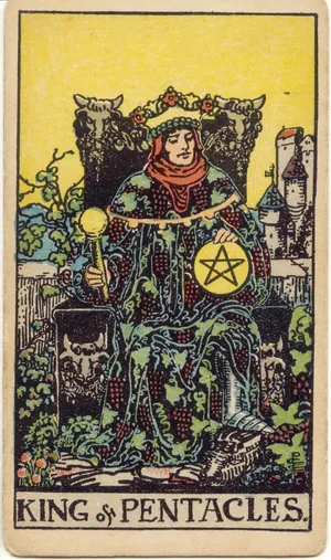 Carta Rey de Oros del tarot Rider-Waite-Smith (1909)