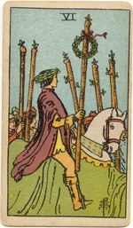 Carta Seis de Bastos del tarot Rider-Waite-Smith (1909)