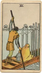 Carta Seis de Espadas del tarot Rider-Waite-Smith (1909)
