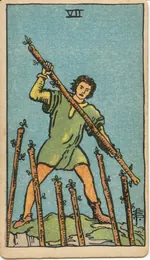 Carta Siete de Bastos del tarot Rider-Waite-Smith (1909)