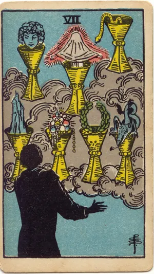 Carta Siete de Copas del tarot Rider-Waite-Smith (1909)