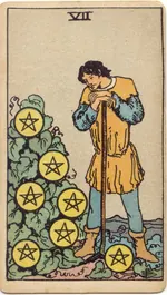 Carta Siete de Oros del tarot Rider-Waite-Smith (1909)