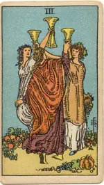 Carta Tres de Copas del tarot Rider-Waite-Smith (1909)