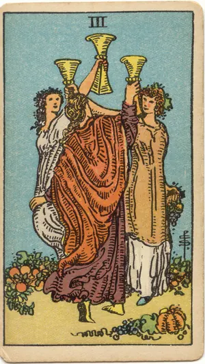 Carta Tres de Copas del tarot Rider-Waite-Smith (1909)