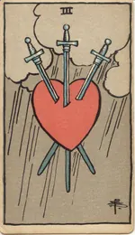 Carta Tres de Espadas del tarot Rider-Waite-Smith (1909)